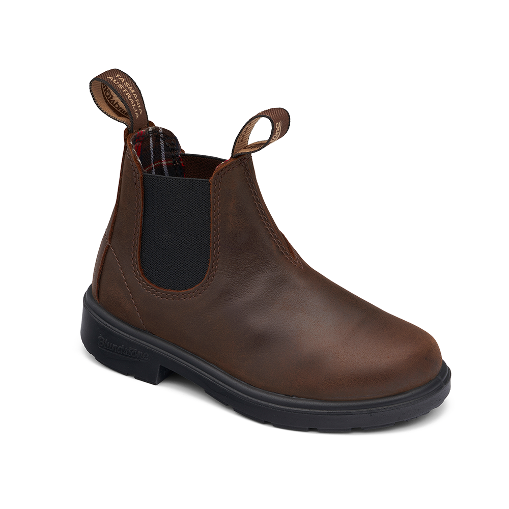 Kids Blundstone brown Chelsea boot with pull-on heel tab