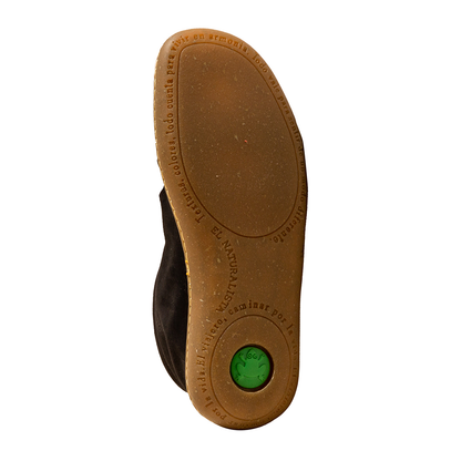 Tan sole with writing and El Naturalista green frog logo displayed