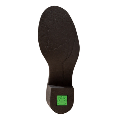 View of the sole with heel showing an El Naturalista green frog logo