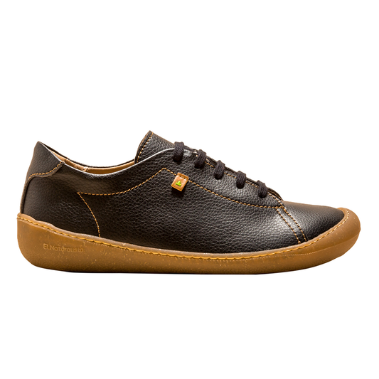 Black sneaker with brown sole