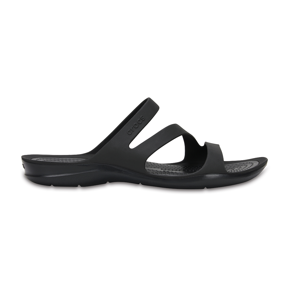 Black Crocs women's summer sandal side view