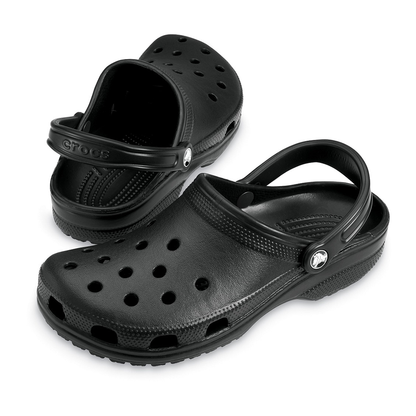 Pair of Crocs classic black clogs with holes