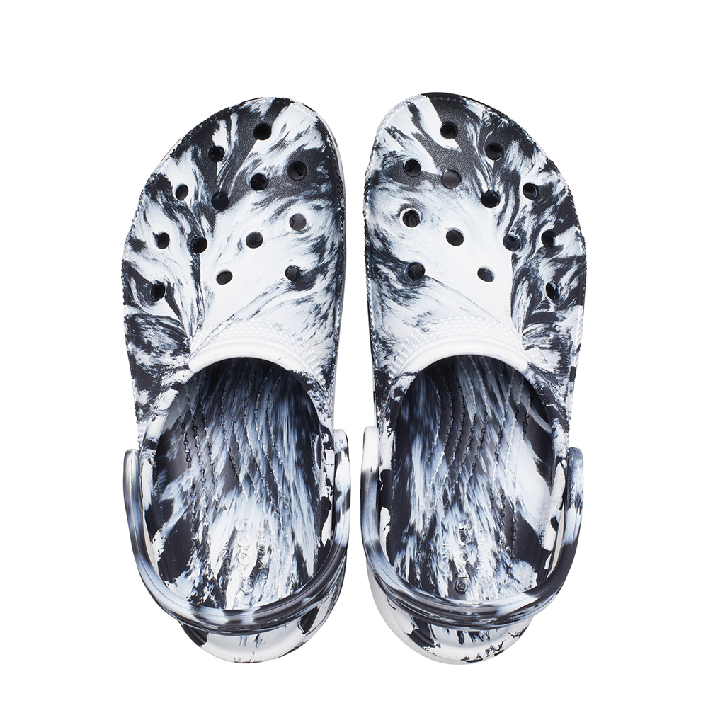 Pair of Crocs marbled black and white styled clogs for women