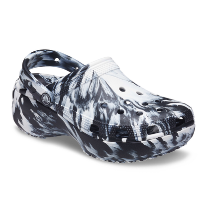 Crocs clog marbled black and white with platform heel for women