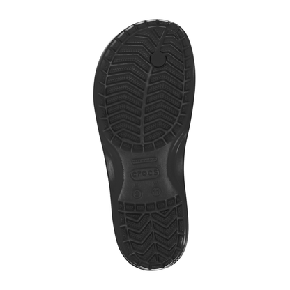 View of the bottom of a single Crocs Crocband flip black