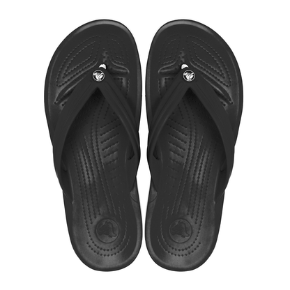 Top down view of a pair of Crocs Crocband flip black