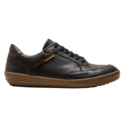 Black leather El Naturalista mens sneaker with brown recycled sole