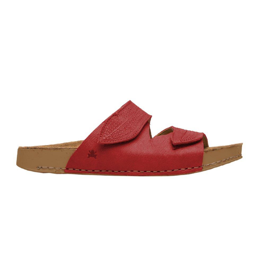 Women's red slip-on leather sandals from sustainable Spanish brand El Naturalista