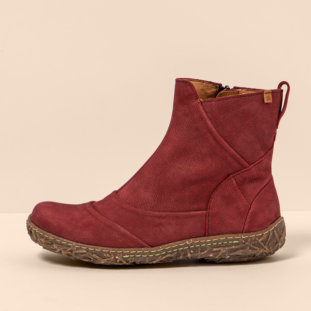 Sustainable footwear brand El Naturalista red Nido ankle boot N5450 for women