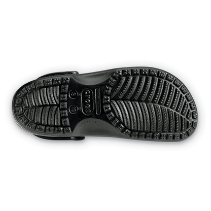 Sole of single Crocs Classic black clog