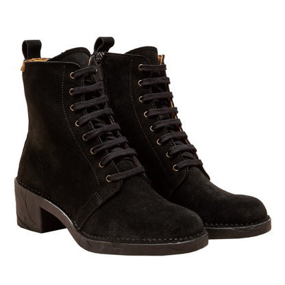 Pair of El Naturalista black leather lace-up ankle boots with small block heel