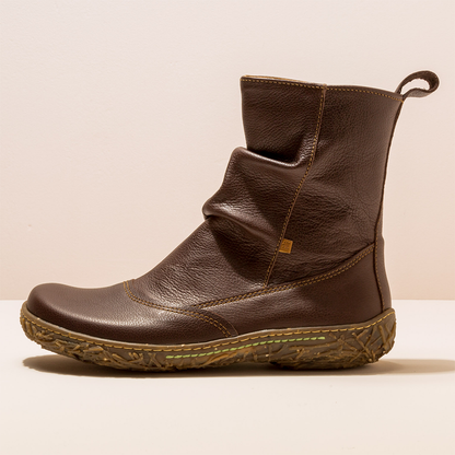 Single brown leather ankle boot with pull-on tab from El Naturalista