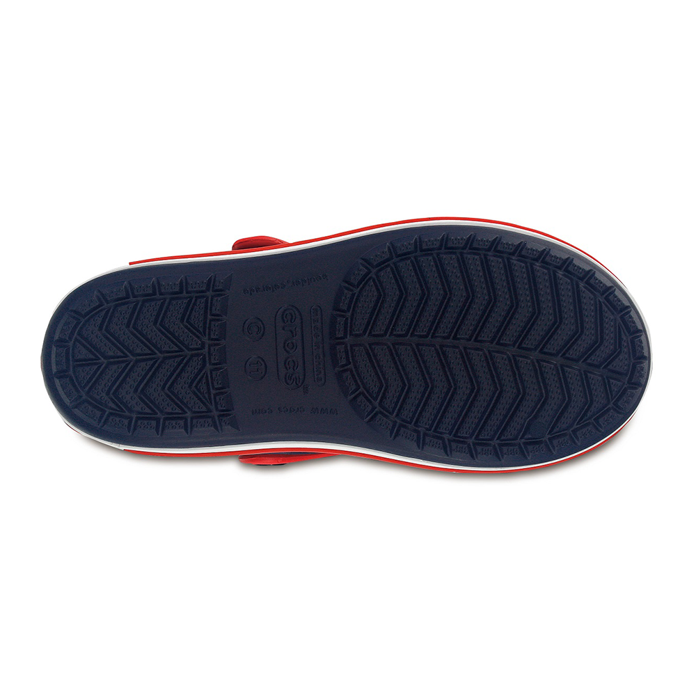 Navy sole of single Crocs Crocband sandal navy and red