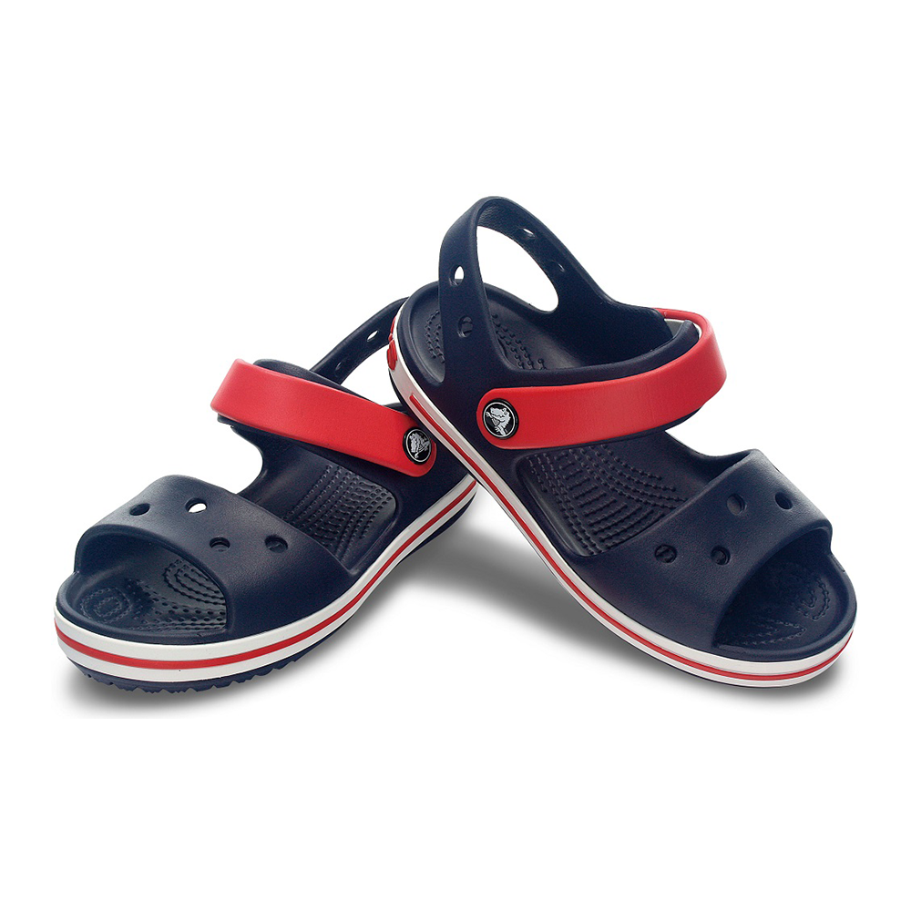 Pair of Crocs Crocband kids sandal navy red with velcro straps