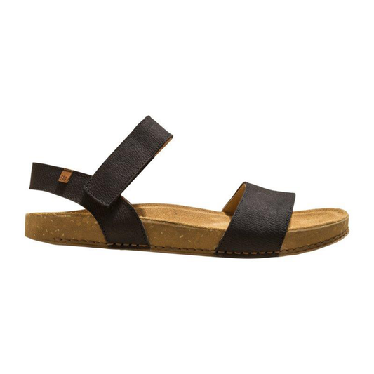 Women's leather black summer sandals by El Naturalista N5790. Open toe and adjustable closure