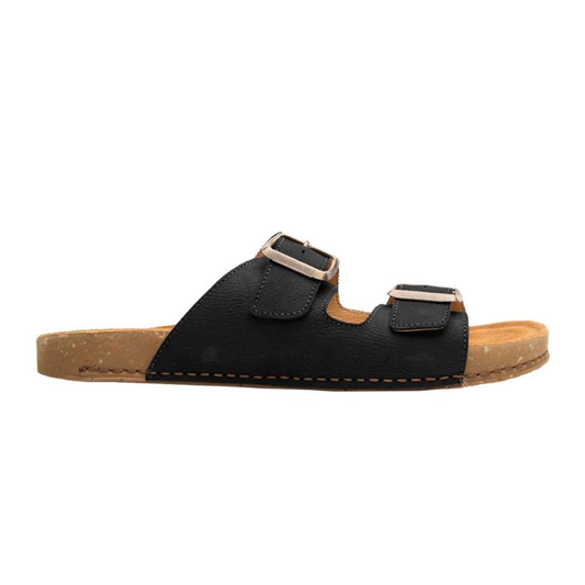 Black leather slip-on sandals from El Naturalista