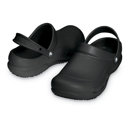 Theatre scrub Crocs bistro work clogs in black with non-slip sole